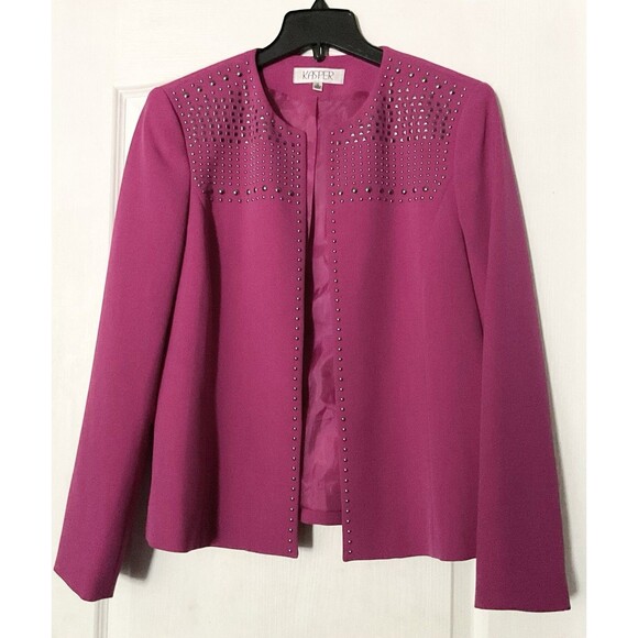 Kasper Women's Detail Open Front Blazer Jacket Size 10, Magenta - Picture 1 of 7